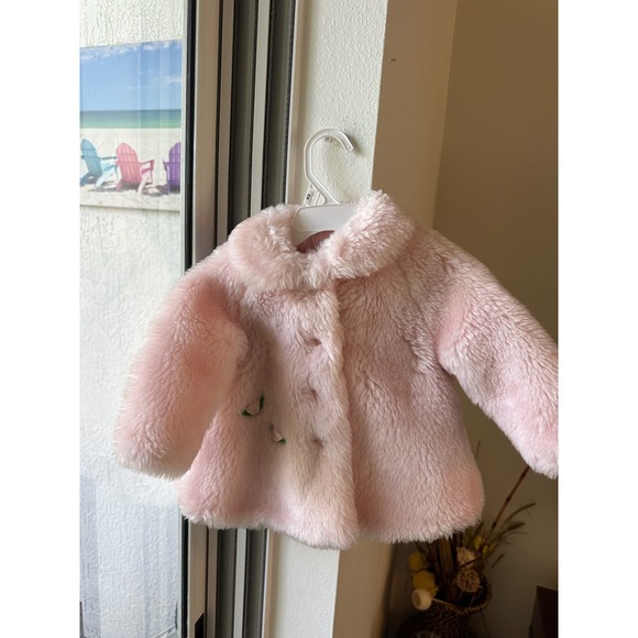 Vintage neiman marcus Betti Terrell Baby Girl Pink Faux Fur Coat 12-18 Month - Picture 1 of 9